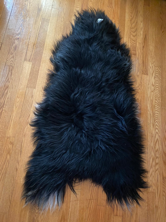 Black with White and Silver Icelandic Sheepskin