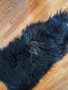 Black with White and Silver Icelandic Sheepskin