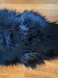 Black with White and Silver Icelandic Sheepskin