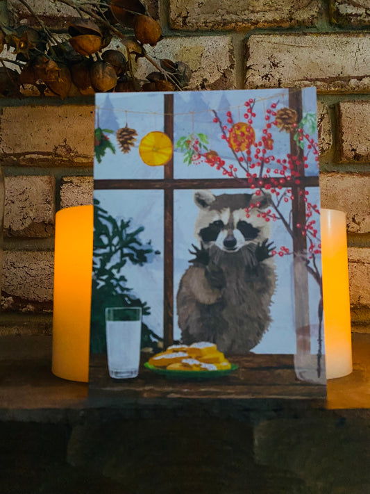 Holiday Raccoon Christmas Card