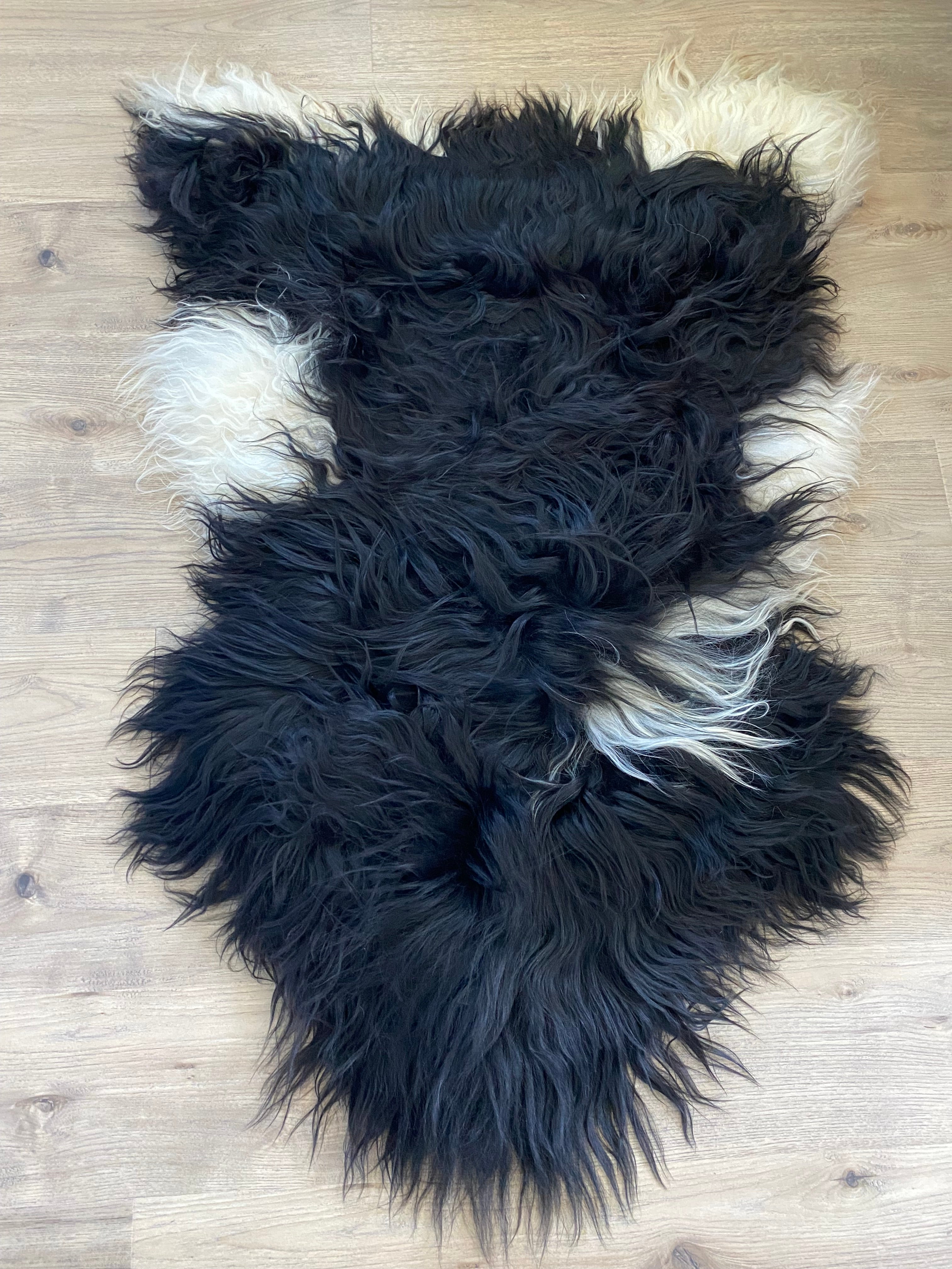 True Black Piebald Icelandic Sheepskin