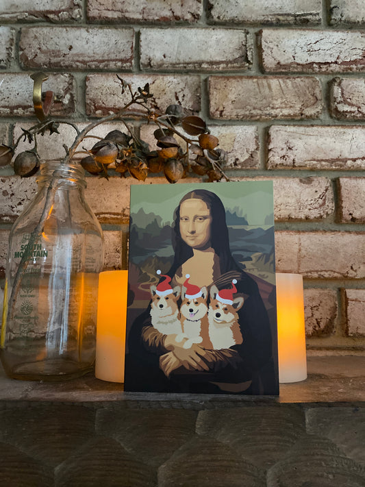 Mona Lisa and Festive Corgis Holiday Card