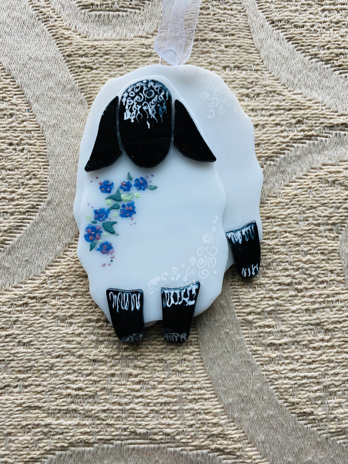 Sheep Suncatcher Fused Glass Hand Painted