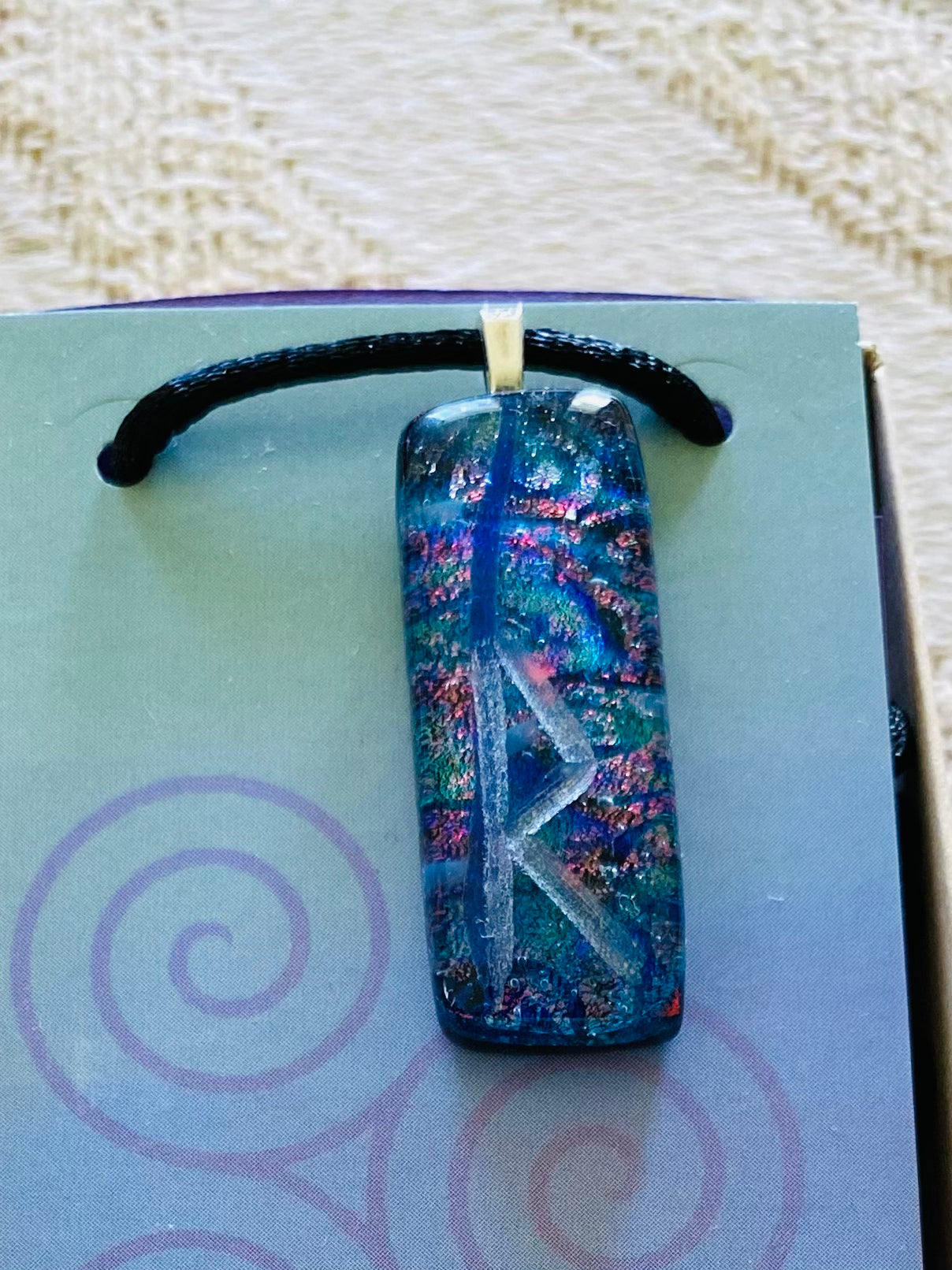 Rune of Journey Dichroic Glass Pendant Raidho