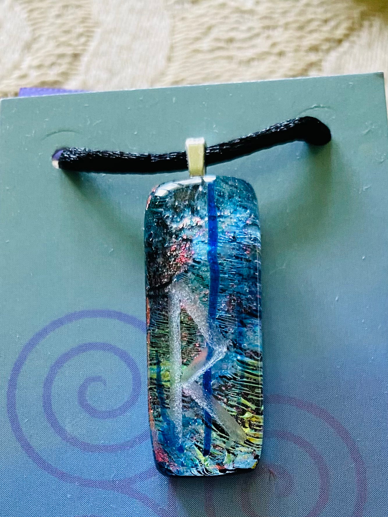 Rune of Journey Dichroic Glass Pendant Raidho