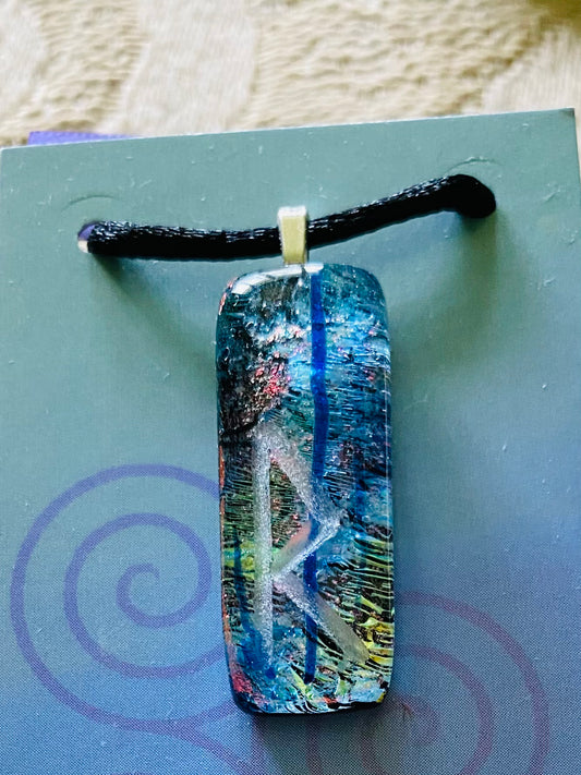 Rune of Journey Dichroic Glass Pendant Raidho