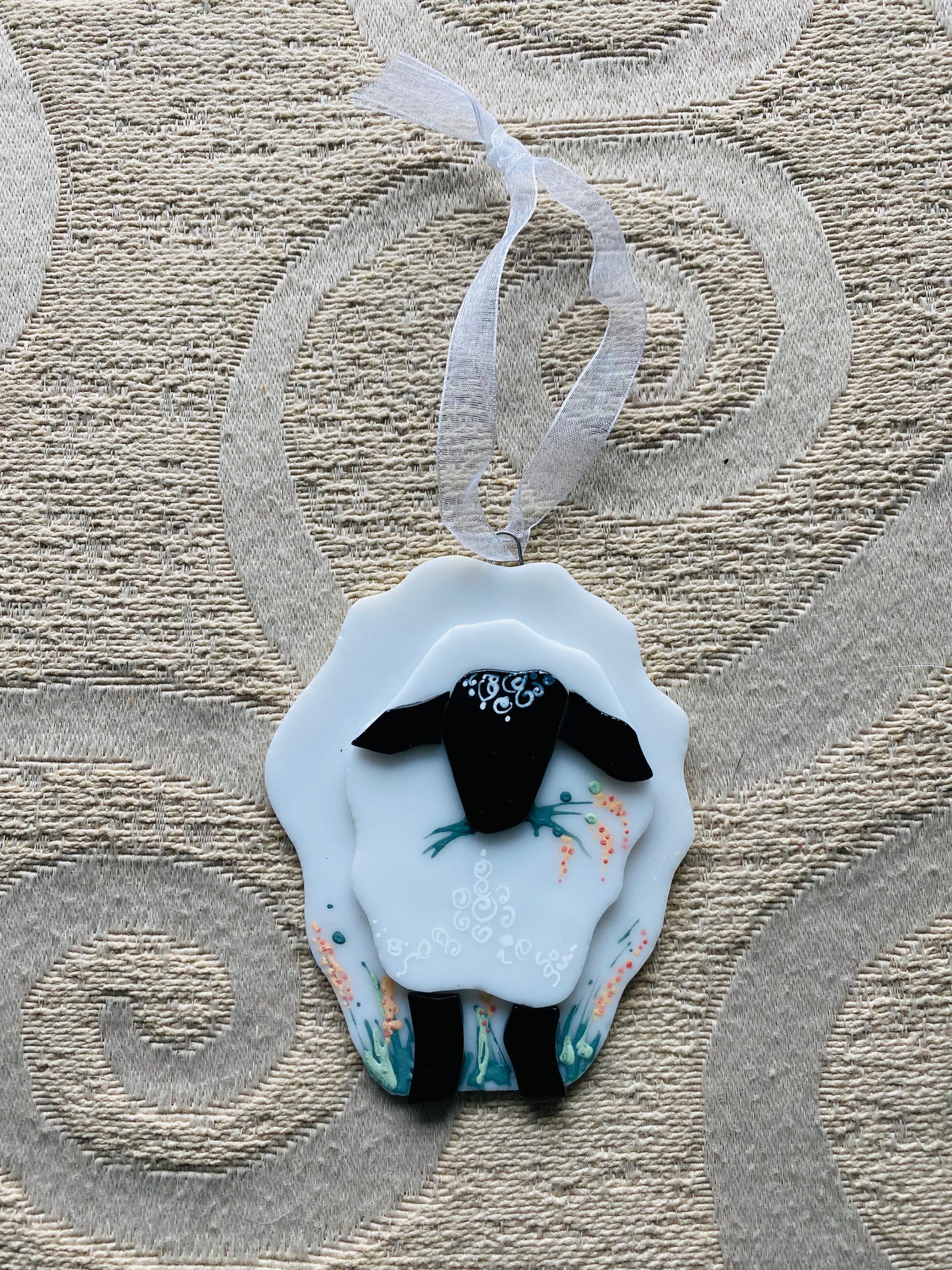 Sheep Suncatcher Fused Glass Hand Painted