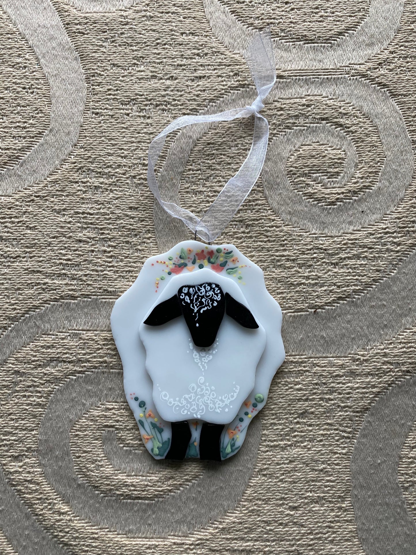 Sheep Suncatcher Fused Glass Hand Painted