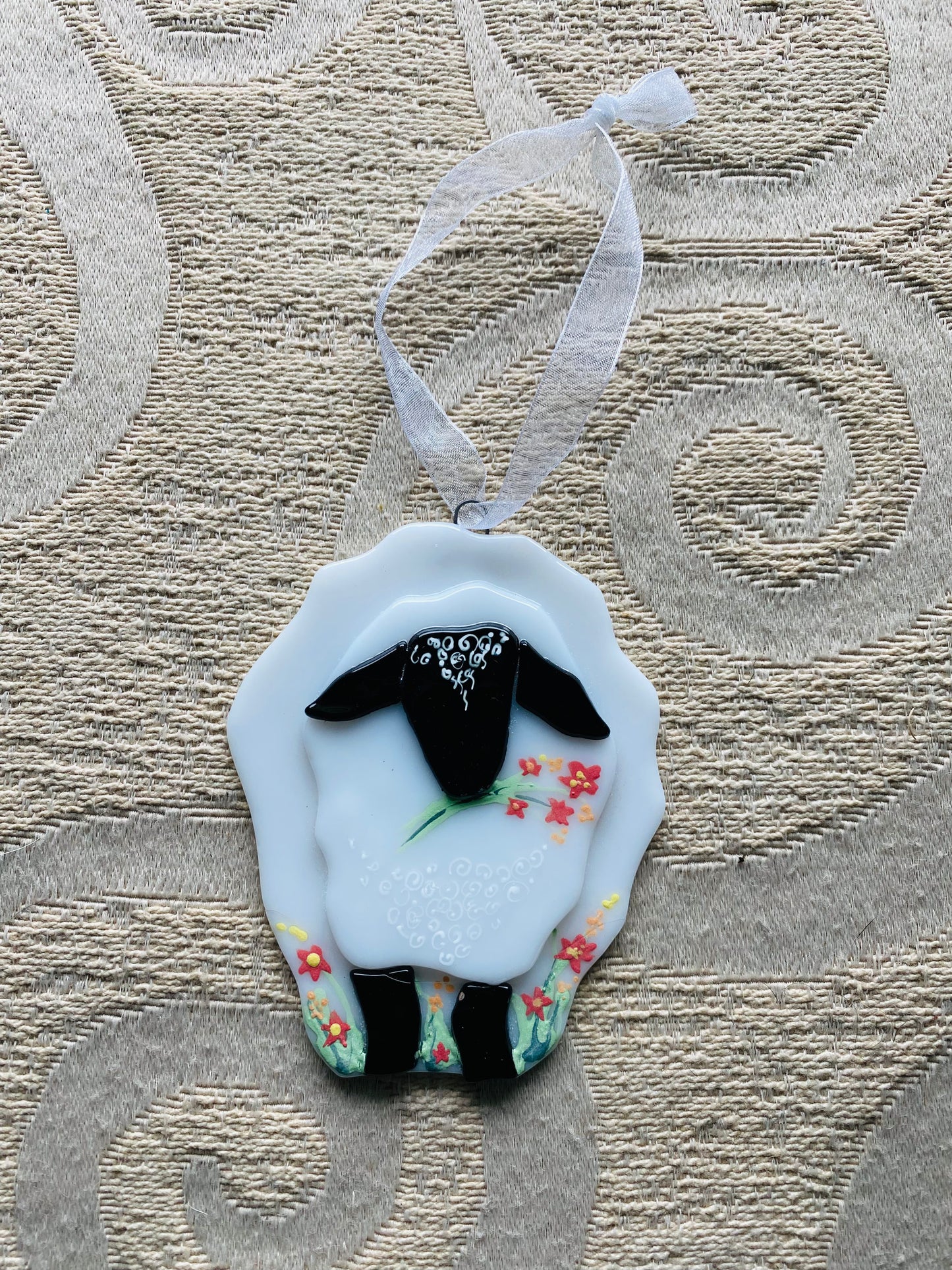 Sheep Suncatcher Fused Glass Hand Painted