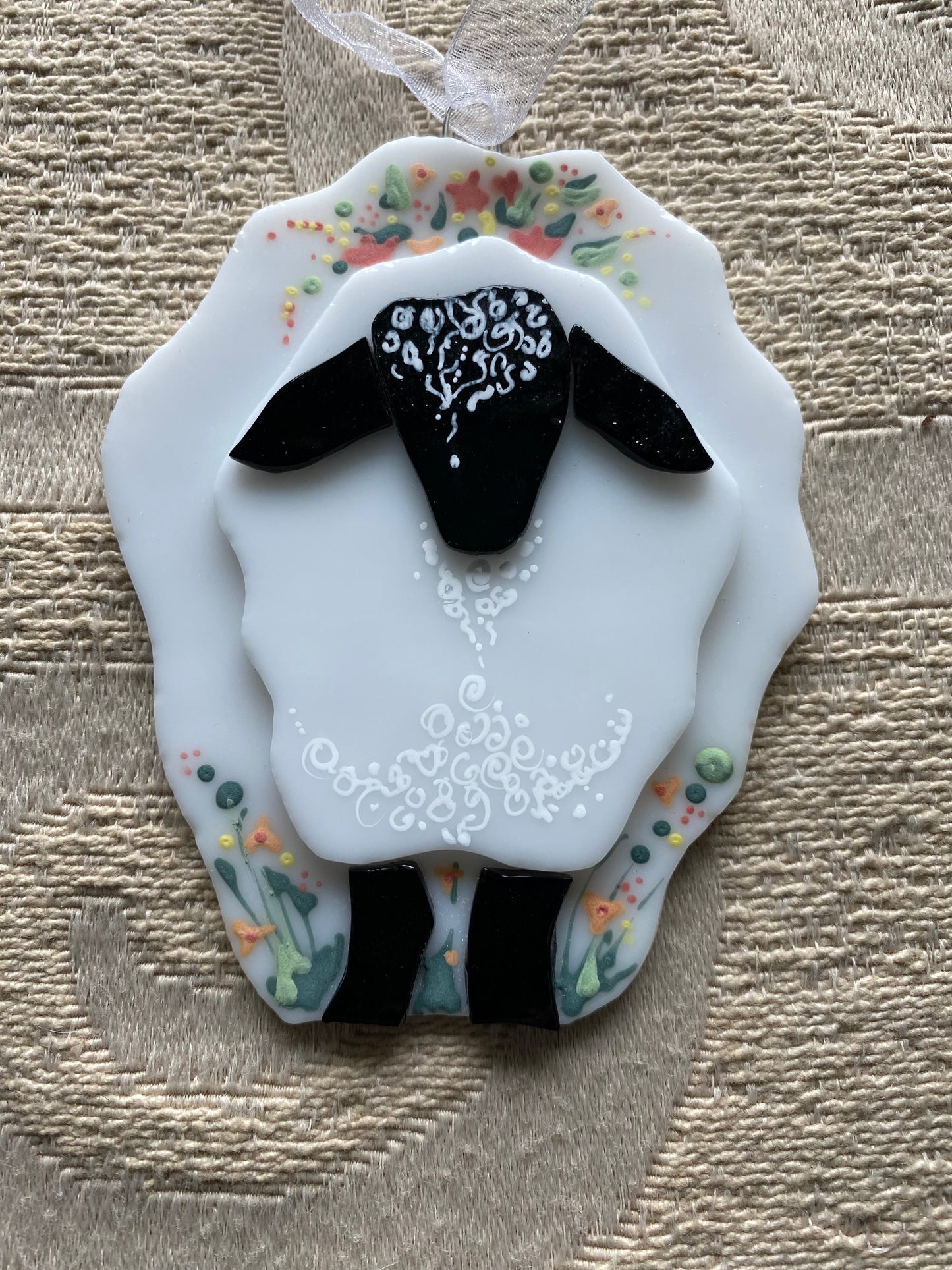 Sheep Suncatcher Fused Glass Hand Painted