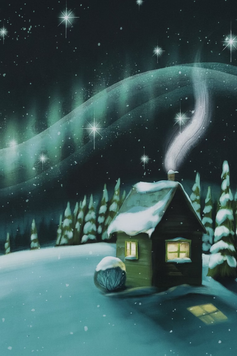 Winter Cabin Under the Aurora Holiday Card