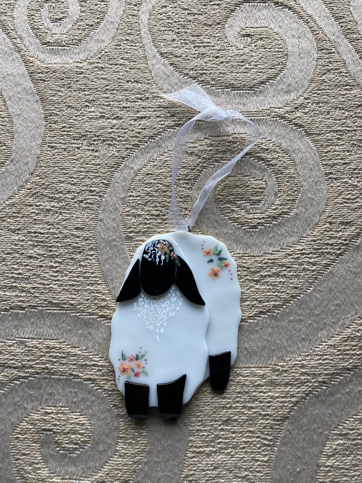 Sheep Suncatcher Fused Glass Hand Painted